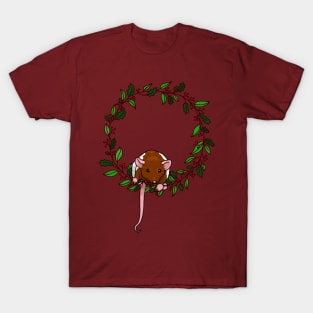 rat sitting on a holiday themed wreath T-Shirt